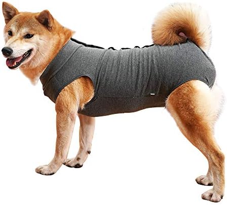 Pet Recuperation Meet Stomach Injury Puppy Dog Surgical Garments Post-Operative Vest Animal After Surgical Procedure Use Alternative E-Collar & Conoid (M, Grey)
