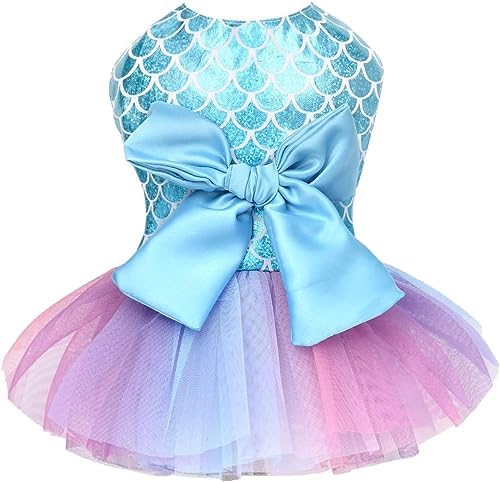 Pet Outfit Mermaid Silk, XL, Blue, Women Pet Clothing for Lap Dogs Woman, Adorable Household Pet Pet Clothes for Valentine’s’s Time, Special day, Wedding Event, Spring season