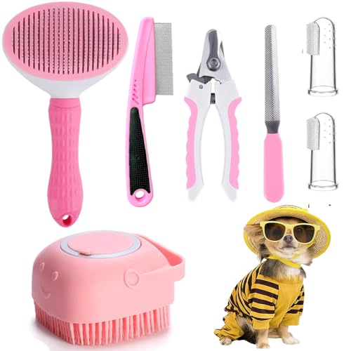 7 Computers Pet Cat Pet Dog Comb Pet Grooming Kits, Dog Self-Cleaning Comb Getting Rid Of Package along with Dog Catch Dog Clipper as well as Data, Bug Pet Dog Comb, Dog Hair Shampoo Bathtub Comb, Dog Hands Tooth Brush, Storage Space Bag (Pink)