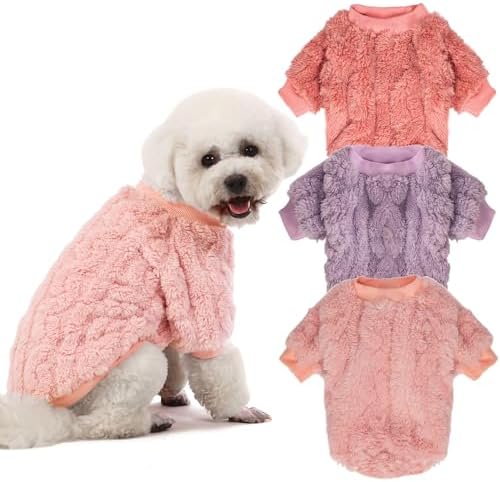 Pet dog Coat, 3 Load Canine Coats for Lap Dogs or even Felines, Woman or even Young Boy, Hot Canine Clothing Tee Shirt Coating for Winter Season Xmas (Fuchsia, Violet, Flower Reddish, Small)