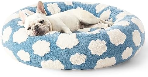 Lesure Doughnut Lap Dog Garden – Around Pet Cat Beds for Indoor Cats Calming Pet Dog Beds, Cute Modern Beds along with Jacquard Shaggy Plush & Anti Sheet Base, 30 In, Blue