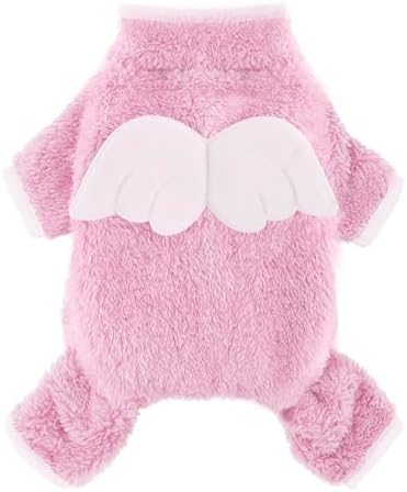 Canine Jammies Fuzzy Plush Canine Sweatshirt, Angel Wings Canine Wintertime Pjs Clothing for Lap Dogs Female Child, Canine Clothes for Chihuahua Clothing Yorkie, Dog One-piece Suit, Feline Clothing