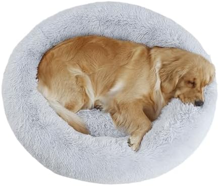 39″ in Soothing Pet Garden, Plush Anti-Anxiety Doughnut Canine Garden for Tiny Tool Big Pet Dogs, Warming Cozy Soft Cute Sphere Washable, Marshmallow Cuddler Home Family Pet Garden, Grey