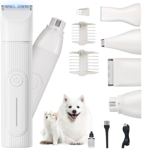 Pet Dog Clippers Pet Grooming Package along with Toenail Mill, 4-in-1 Small Sound Pet Dog Clippers for Pet Grooming, Cordless Pet Dog Paw Leaner, Washable Accessory Moves, Household Pet Hair Clippers for Little Dogs/Cats/Rabbit