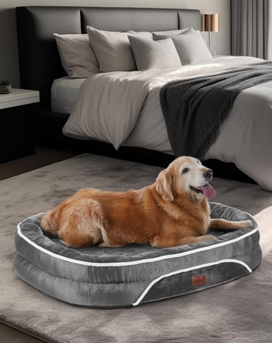 Orthopedic Pet Bedroom for Sizable Pet Dogs, Oversized Chair Layout along with Egg Froth Assistance, Easily Removable, Maker Cleanable Luxurious Cover and also Non-Slip Base along with 4 Sided Bolster Padding (Gray)
