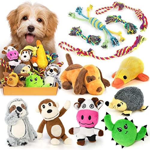 TALE SANDY Pet Dog Squeaky Toys for Lap Dogs, 12 Pack New Puppy Toys for Teething, Cute Lap Dog Toys Stuffed Plush Pet Dog Plaything Package, Natural Cotton New Puppy Rope Plaything, New Puppy Chew Toys to Maintain Them Busy