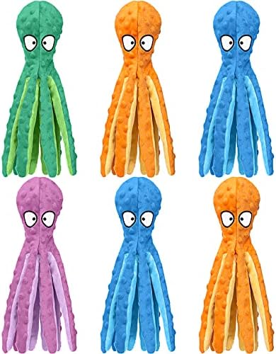 6 Stuff Pet Squeaky Toys Octopus No Packing Crinkle Plush Pet Toys Long Lasting Interactive Cute Chew Toys for New Puppy (Colorful)