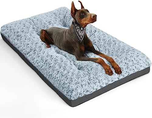 Deluxe Washable Canine Bedroom for Huge Pet Dogs Canine Cage Floor Covering 36 In Comfy Fluffy Kennel Pad Anti-Slip for Canine Approximately 70 pounds, 36″ x 23″, Grey
