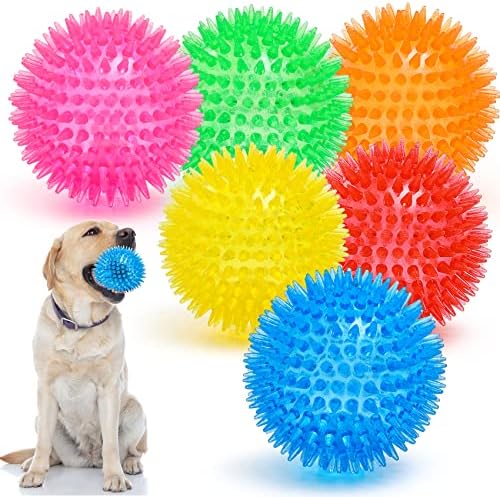VITEVER 3.5″ Squeaky Pet Dog Plaything Balls (6 Colours) New Puppy Chew Toys for Teething, BPA Free Non-Toxic, Spikey Channel, Huge & Lap Dogs, Heavy Duty Aggressive Chewers