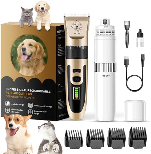 Canine Dog Clippers as well as Canine Toenail Trimmers, 2 in 1 Specialist Canine Pet Grooming Set Small Sound, Chargeable Canine Toenail Mill Cordless Canine Electric Razor for Small as well as Sizable Canines Cats Animals