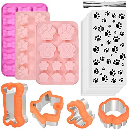 Silicon Pet Handle Mold And Mildews, Silicon New Puppy Paw and also Bone Tissue Mold And Mildew, Stainless-steel Pet Bone Tissue Biscuit Cutter Machines along with 100Pcs Pet Delight Bags, Non-Stick Food Items Level Pet Molds for Dark Chocolate, Goodie, Ice