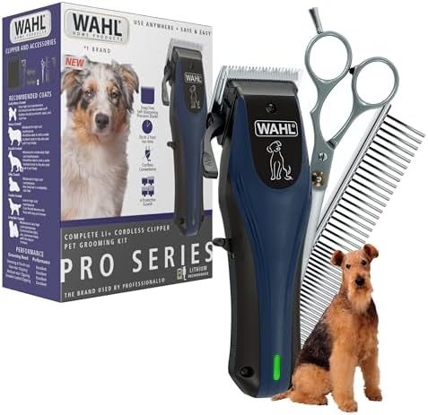Wahl Electrical Power Pro Lithium Ion Chargeable Cable Cord-less Canine Pet Grooming Package – Strong Cordless Electric Canine Clippers for Pet Grooming The Thickest Coats – Design 3024675