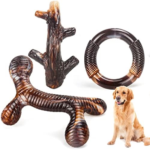 Pet dog Toys, 3 Stuff Unbreakable Pet Dog Eat Toys for Aggressive Chewers, Hard Nylon Material Real Sausage Taste Teething Chew Toys for Sizable Channel Lap Dog Types (Brown1)