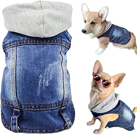 Animal Clothing Pet Dog Pants Coat Cool Blue Jeans Hoodie Jacket, Puppy Dog Garments Tee Shirt Outfit, Dog Old Washable Lapel Vest, Pet Dog Standard Shirt Garments for Tiny Tool Pets Felines (Blue, Huge)