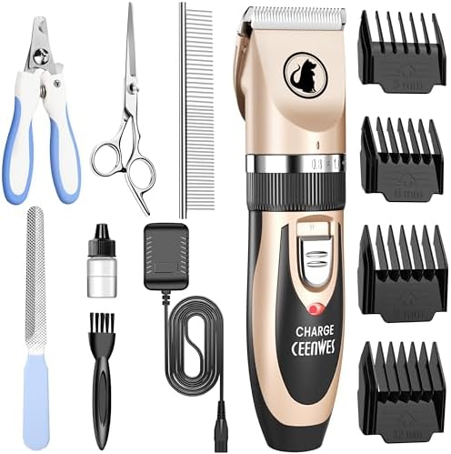Ceenwes Canine Clippers Low Sound Kitty Clippers Rechargeable Canine Leaner Cordless Household Pet Pet Grooming Device Specialist Canine Hair Leaner along with Comb Guides Scissers for Canine Cats & Others