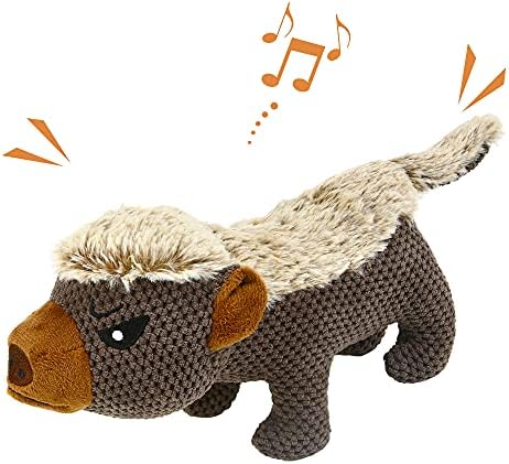 IOKHEIRA Pet Dog Plush Toys for Aggressive Chewers, Indestructible Pet Dog Squeaky Toys along with Crinkle Newspaper, Resilient Teething Chew Toys for Channel as well as Sizable Type (Coffee Brown, Natural Honey Badger)
