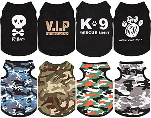 8 Item Pet Kid Summertime T Shirt Pet Camouflage Shirts Sleeveless Printed Animal T Shirt Young Puppy Disguise Tee Breathable Young Puppy Vest Clothing Animal Garments for Small to Channel Pet Young Puppy Feline (Tiny)