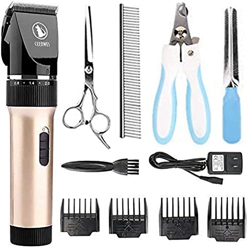 CEENWES Animal Clippers (Upgrade Model) Reduced Sound Specialist Pet Clippers Rechargeable Cordless Animal Dog Clipper Trimmers Animal Hair Pet Grooming Package for Pussy-cats Pets and also Various Other Pets