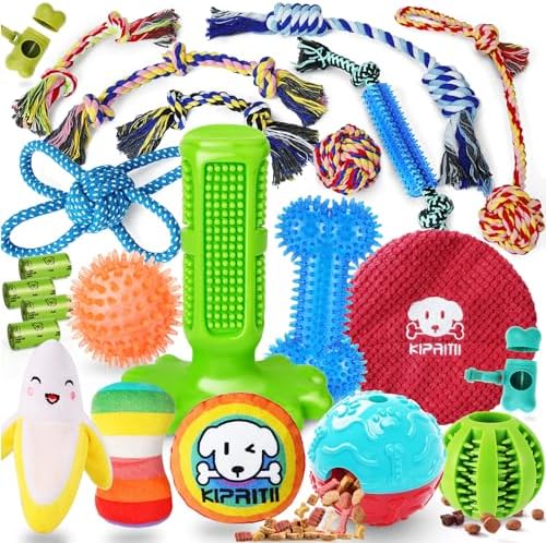 KIPRITII Pet Dog Chew Toys for Puppy Dog – 23 Stuff Puppies Teething Chew Toys for Monotony, Animal Pet Dog Tooth Brush Chew Toys along with Rope Toys, Delight Balls as well as Pet Dog Squeaky Plaything for Puppy Dog as well as Lap Dogs