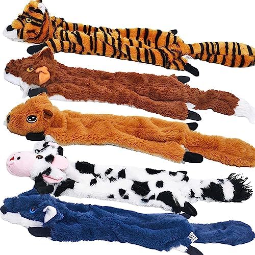 SHARLOVY Pet Dog Squeaky Toys 5 Stuff, Animal Toys Crinkle Pet Dog Plaything No Packing Pets Pet Dog Plush Plaything Pet Dog Chew Plaything for Sizable Pets and also Channel Pets Squeeky Pet Toys 5 Stuff for Sizable Pets Multi-Colored