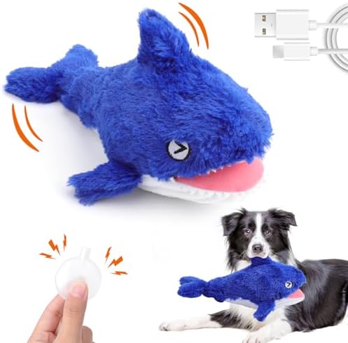 Mity rainfall 2 in 1 Active Pet Toys, Shark Pet Plaything to Always Keep Them Busy, Plush Squeaky Pet Toys, Rechargeable Wiggly Fish Blue Pet Toys for Tiny Tool Sizable Pets, Relocating Pet Toys for Indoor & Outdoor