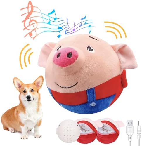 DARDOHIA Pet Toys along with 2 Substitute Deals With – Active Relocating Dog Plush Pet Toys, Switching Squeaking Pet Toys along with Audio as well as Songs Methods, Chargeable Pet Eat Toys for Pet Dogs (Reddish Swine)