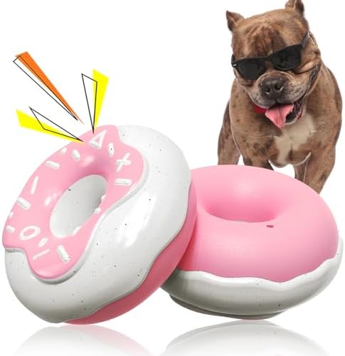 Monotre Canine Chew Toys for Aggressive Chewers, Indestructible Challenging Squeaky Mental Excitement Pearly White Grinding Involved Canine Eat Toys for Small/Medium/Large Canine Breeds, Creamy Fragrance Doughnut Pink