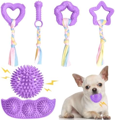6 Stuff Pup Teething Toys Cute Lap Dog Toys Sturdy Pup Chew Toys for Teething Fundamentals Violet Soft Rubber Small Species Pet Squeaky Toys Balls for Puppies Interactive Dog Chews Toys Prepare