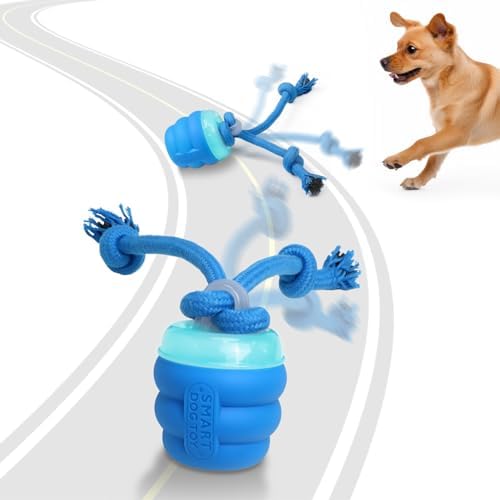 Giociv Interactive Pet Dog Toys along with Activity Triggered, Squeaky Pet Dog Plaything Effective Rolling Round Wicked Round for Daily Instruction (Blue)