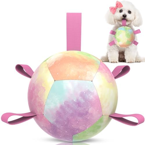 Canine Toys Football Sphere along with Straps, Resilient Canine Rounds for Contest Of Strength, Pup Birthday Party Presents, Canine Water Plaything Small Dogs-Rainbow （ 5 In ）