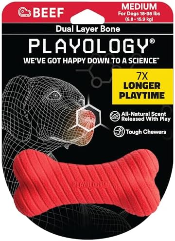 Playology Twin Level Bone Tissue Plaything – Interacting Natural Meat Perfumed Canine Plaything, Channel, Reddish – Eat, Shake, Retrieve, and also Play!