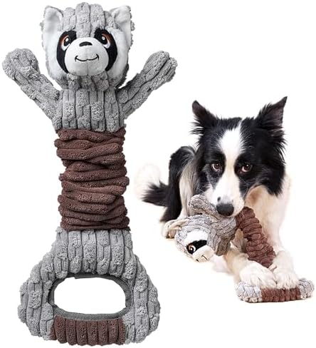 Sedioso Tractor Pull Pet Dog Plaything, Resilient Big Type Pet Dog Plaything, Though Stuffed Pet Dog Squeaky Dabble Crinkle Newspaper for Small, Center as well as Big Canine( Raccoon)