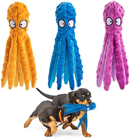 Alphatool Squeaky Canine Toys, Octopus Toys for Aggressive Chewers, Hard No Cramming Deluxe Huge Canines, Crinkle Interactive Young Puppy Small Tool Canine( 3pcs)