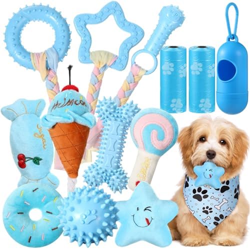 MiniInflat 14 Stuff Puppy Dog Toys for Teething, Chew Toys for Puppy Dog, Small Canine Pink Toys Specify Charming Gentle Rubber Spheres for Little Species Cleansing Pearly Whites Interactive Dog Dog Bone Tissue Toys( Blue)