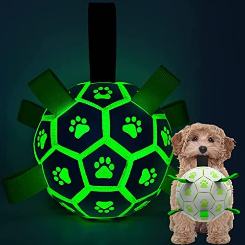 QDAN Radiance at night Pet Toys, Interactive Brighten Pet Balls, Outdoor Pet Football Sphere along with Straps, Pet Pull Toys for Small & Tool Canine, Pup Special Day Presents （ 6 In ）