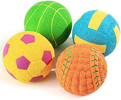 SCHITEC Squeaky Pet Balls, [4 Pack] Active Latex Rubber Squeak Pet Toys, 2.4″ Soft Bouncy Fetch Play Round Plaything for Lap Dogs Puppies