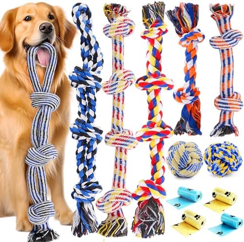 Big Pet Dog Toys for Aggressive Chewers, 12 Stuff Challenging Pet Dog Eat Toys for Big Pet Dogs, Sturdy Contest Of Strength Pet Dog Plaything, Indestructible Pet Dog Rope Plaything for Channel as well as Big Species, one hundred% Cotton for Pearly Whites Cleansing