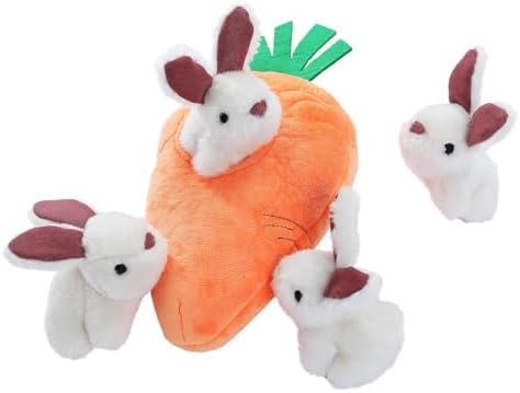 Amazon.com Essential Hide as well as Look For Squeaky Pet Dog Plush Plaything, Bunny as well as Carrot, Orange as well as white colored, 5 Pack