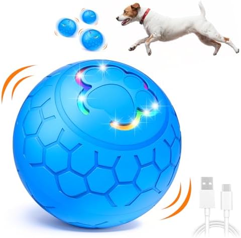 Active Pet Sphere Dabble LED Lighting, Rechargeable Automatic Effective Rolling Sphere for Canine, Automobile Relocating Hopping Rotating Sphere along with 2 Settings, Personal Relocating Pet Balls for Tool Dogs/Large Canine – Blue