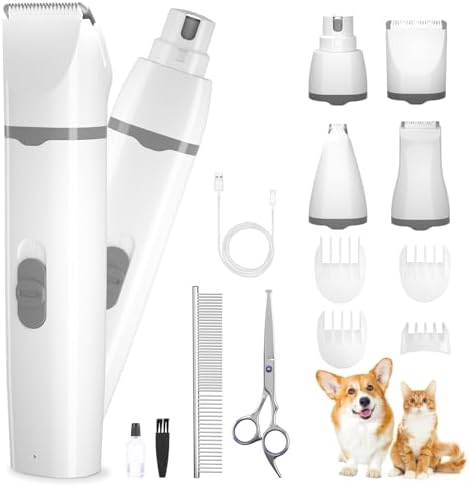 Canine Pet Grooming Package Clippers along with Toenail Mill, 4 in 1 Small Sound Cordless Electric Paw Leaner, Scissor Comb Bunch for Lap Dogs Pussy-cat, USB Chargeable Hair Dog Clippers for Eyes, Ears, Skin Matted