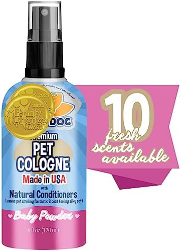Bodhi Pet Natural Pet Fragrance|Fee Scented Sterilizing Physical Body Spray for Canine & Cats|Canine Fragrance w/Natural Canine Hair conditioner (Talcum Powder, 4 Fl Ounces)