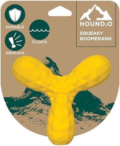 Hound2O Pet Dog Chew Toys – Squeaky Boomerang, Yellowish – Difficult, Committing, & Interactive Toys for All Kinds – Eat, Pursuit, & Fetch – Long Lasting Safe Products That Float, Easy to Clean for Outdoor Play