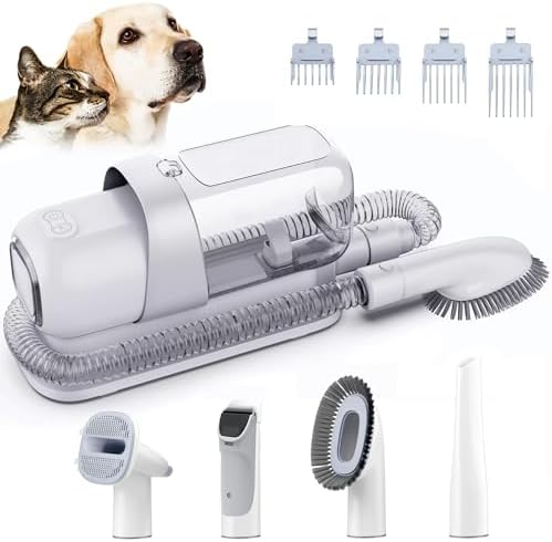 Brushing Package along with 2.3 L Vacuum Cleaner Suction 99% Animal Hair, Animal Pet Grooming Vacuum Cleaner Low Sound along with 5 Resources and also 4 Various Sizes Dog Clipper Guards for Canine Feline (White)