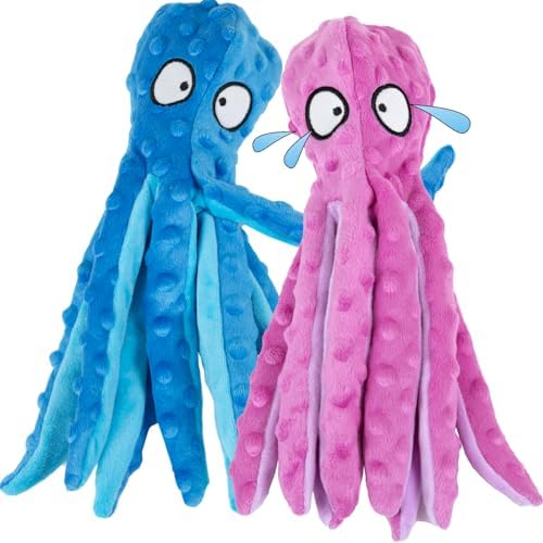 2 Load Squeaking Pet Toys, Octopus Plush Pet Toys No Cramming Crinkle Dog Toys for Small, Tool, Big Pet Dogs Teething, Resilient Aggressive Chewers