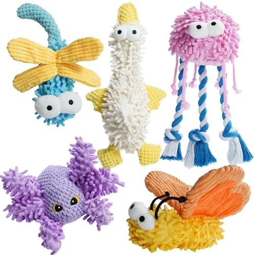 Nocciola Small Tool Pet Dog Toys, Chenille Textile Squeaky Puppy Dog Toys, Maintain Pets Busy, Plush Tough Stuffed Crinkle Household Pet Chew Toys for Tool, Small Puppy Dog Canine, Teething Birthday Party Presents, 5 Stuffs