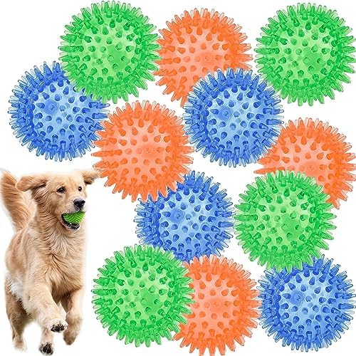 12pack Squeaking Canine Toys Spiky Canine Balls Cleans Pearly Whites and also Markets Oral and also Periodontal Wellness for Your Family Pet Squeaker Sphere Toys for Aggressive Chewers (S 12PACK)