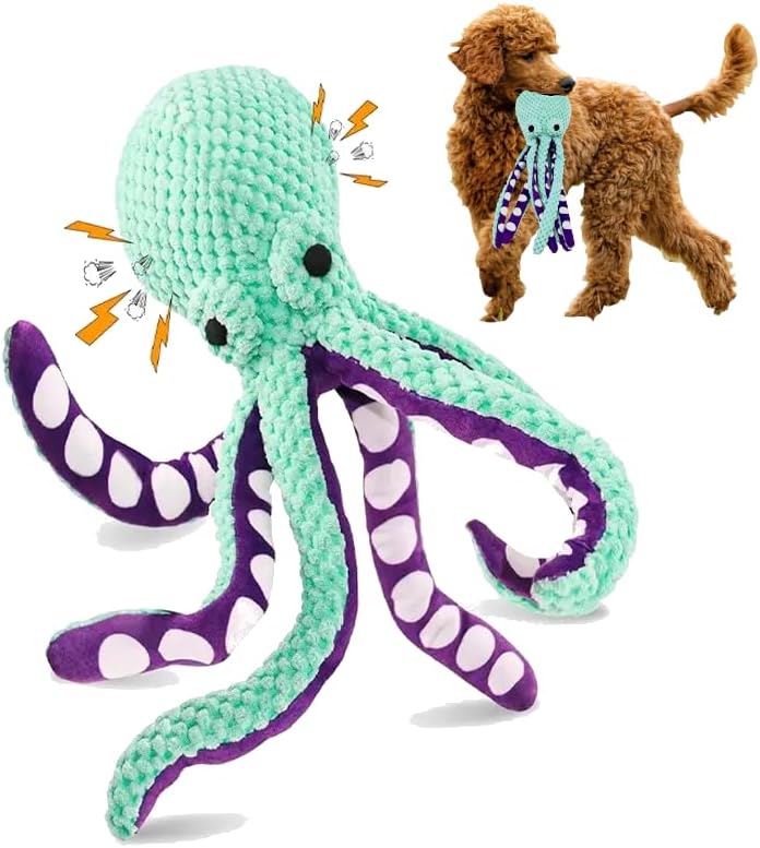 Luxurious Squeaky Canine Dabble Crinkle Newspaper – Active Sturdy Cotton Eat Plaything – Adorable Crammed Octopus Canine Toys for Indoor Bet Puppies, Small, Channel, & Huge Kind