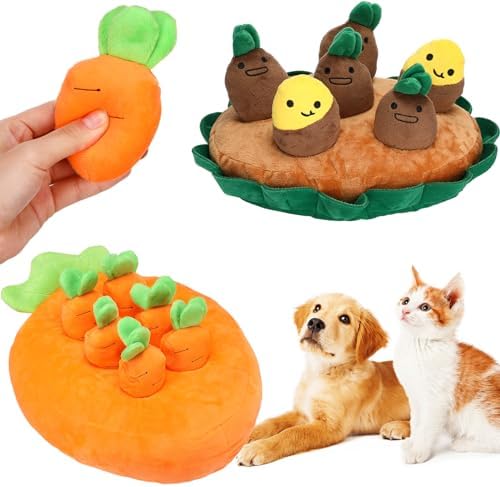2 Collections Pet Dog Carrot Plaything Pet Dog White Potato Plaything Plush Snuffle Floor Covering for Canine Interactive Young Puppy Toys along with 6 Carrots and also 6 Whites potato 2 in 1 Problem Toys for Young Puppy Small Tool Canine Teaching