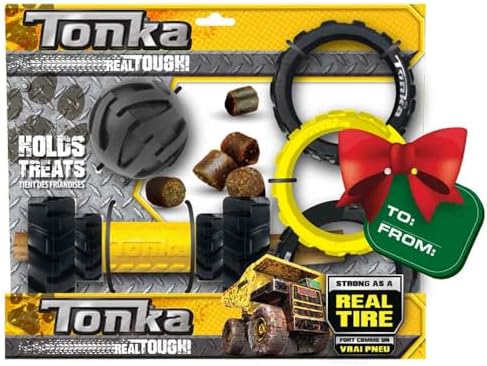 Tonka 3 Canine Plaything Present Specify – 3in Huge Footstep Sphere, 7in Axle Walk along with Insert Farmer, and also 10.5 in Rubber Flex Footstep 3-Ring Pull – Yellow/Black